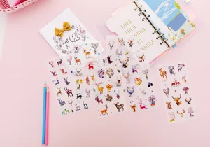 Transparent PVC deer stickers detail view, cute journaling and album decorative decals.