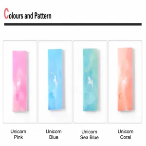 Detailed view of cute unicorn card holder variants in pink, blue, lake blue, and orange.