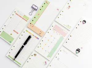 A6 6-hole loose-leaf planner refill inserts, colorful cute cartoon daily and monthly plan notes.