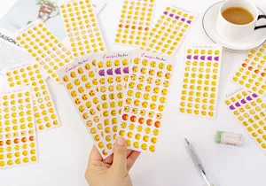 Mini cute emoji stickers sheet set, waterproof assorted facial expression decal pack.