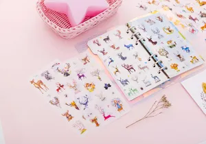 Watercolor deer stickers set with transparent binder, cute planner stationery for journaling.