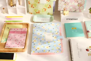 Korean floral 6-pocket expanding file folder and cute stationery notebook set detail view.