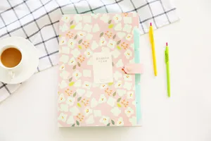 Korean style floral 6-pocket expanding file folder document organizer with index tabs.