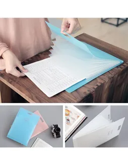 A4 expanding file folder, accordion document organizer with handle and multi pockets for office use.