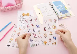 Watercolor deer PVC sticker sheets for journaling, scrapbooking, and DIY notebook decoration.