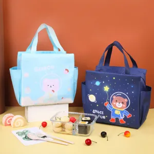 Cartoon Lunch Bag Thermal Insulated Tote Box Student Cute Space Bear Food Container Bag