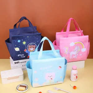 Cute cartoon insulated lunch bag for students and office workers, large capacity waterproof.