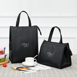 Oxford cloth insulated lunch bag detail showing durable zipper, waterproof aluminum foil lining.