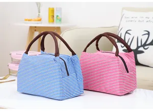 Waterproof oxford cloth lunch bag stripe insulated picnic bag portable bento handbag for work