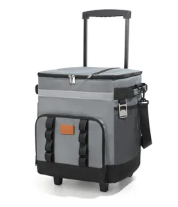 Grand sac isotherme à roulettes de grande capacité avec poignée de trolley voyage gris
