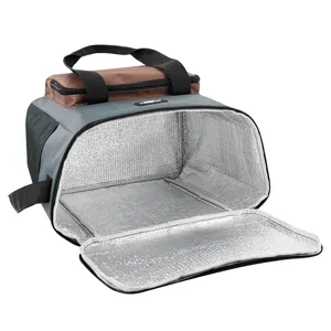 Borsa termica portatile per campeggio all'aperto, grande borsa frigo da picnic grigia marrone.