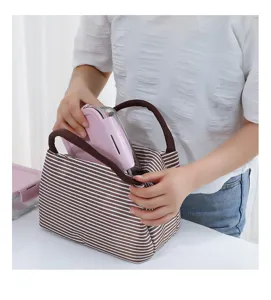 Striped lunch bag waterproof oxford cloth portable bento pouch for daily meal prep