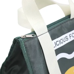 Thickened insulated lunch bag detail, portable bento bag with zipper and sturdy handles.