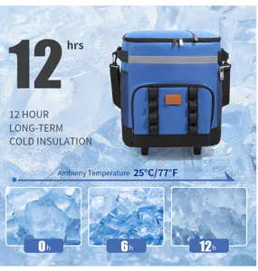 Détails du sac glacière à roulettes isotherme 12h, montrant la conservation au froid.