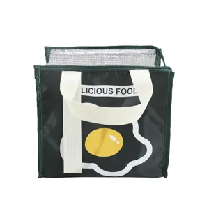 Thickened insulated lunch bag with cute egg pattern, large capacity portable bento storage.