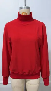 2026 Autunno Inverno donna casual tinta unita collo alto largo manica lunga felpa rossa top
