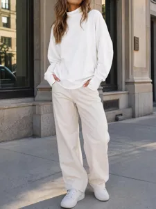Felpa da donna tinta unita collo alto larga casual manica lunga moda autunno inverno