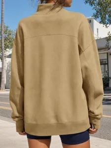 Felpa pullover oversize monocolor con collo alto da donna, dettaglio, comoda e casual