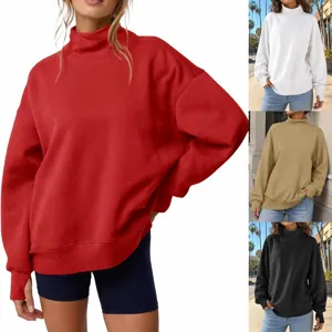 Felpa Casual da Donna con Collo Alto e Manica Lunga in Colori Solidi Maglione in Maglia Ampio