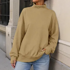 Felpa oversize da donna casual a collo alto tinta unita per look autunno inverno.