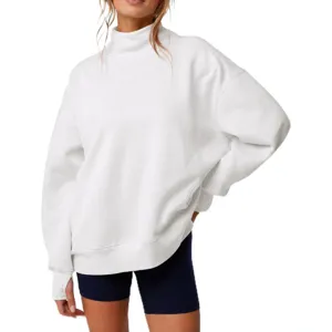 Donna Autunno Inverno Colore Unito Collo Alto Largo Felpa Pullover Casual Maniche Lunghe
