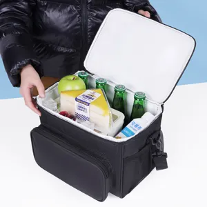 Black oxford cloth portable insulated lunch bag large capacity picnic cooler bag for daily use