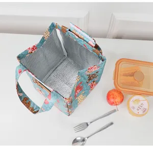 Insulated lunch bag for office workers and students with thermal foil lining and handles.