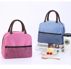 Insulated lunch bag thick oxford waterproof thermal bento handbag with front mesh pocket.