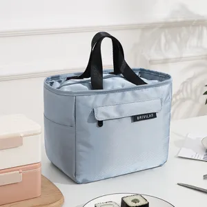 Insulated lunch bag waterproof oxford cloth portable bento cooler bag for work school grey blue