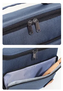 Detailed close-up view of cationic oxford cloth insulated lunch bag zipper and pocket.