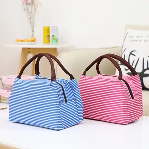 Insulated lunch bag waterproof striped thermal bento bag portable picnic lunch box