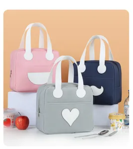 Korean style minimalist large capacity lunch bag insulated bento handbag for students and office workers.
