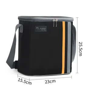Black insulated lunch bag with orange stripe, portable thermal cooler bag for daily office use.