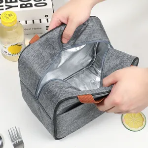 Gray Insulated Lunch Bag Waterproof Cationic Oxford Cloth Portable Thermal Cooler Bag