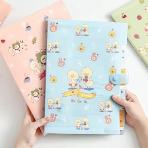A4 Expandable File Folder 5 Pockets Waterproof Plastic Accordion Document Organizer Cute Cartoon Duck Filing Bag