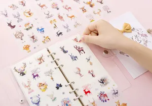 Watercolor deer stickers scene detail, cute PVC planner stickers for journal and diary albums.