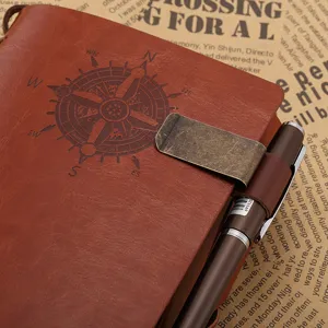 Vintage Metal Pen Clip Leather Loop Holder For Notebook Journal Planner Stationery Office School Supplies Bronze
