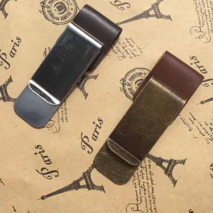 Leather metal money clip notebook pen holder vintage style stationery accessory 2pcs