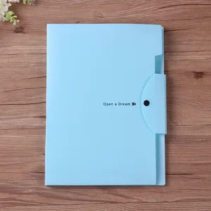 Light blue A4 accordion file folder PP plastic document organizer with snap button closure view