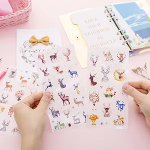 Waterproof transparent PVC diary stickers featuring cute watercolor elk and deer designs.
