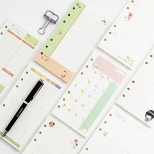 A6 6-ring binder planner refill set, cute cartoon daily and monthly schedule inserts.