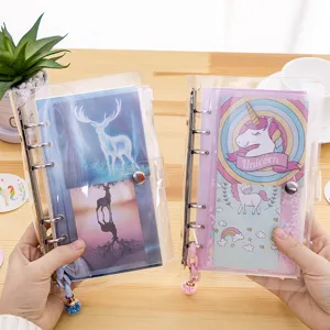 Transparent PVC loose-leaf notebook planner diary set with cute unicorn deer inserts.