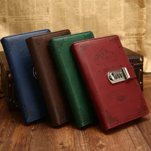 A5 Vintage PU Leather Journal Notebook with Combination Lock Hardcover Diary Planner Main