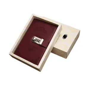 A5 vintage password notebook with lock, burgundy PU leather diary and gift box set.