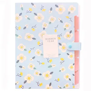 Floral expanding accordion file folder with 6 index tabs, cute pastel document organizer.