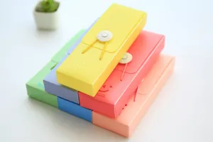 Candy color plastic pencil box with elastic band buckle student stationery storage box
