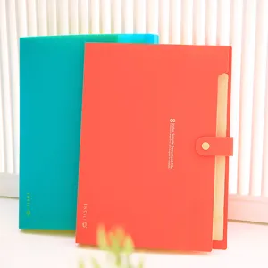 Detail view of 8-compartment accordion folder, A4 document organizer in vibrant colors.