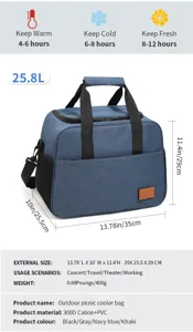 Large capacity insulated cooler bag for outdoor picnic, travel, and daily lunch storage.