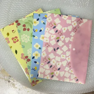A4 waterproof PP file folder with snap button, cute floral pattern document bag for school.
