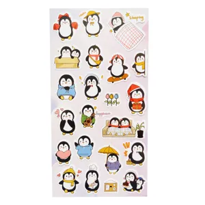 Cute cartoon penguin sticker sheet for journaling, scrapbooking, and DIY phone case decoration.